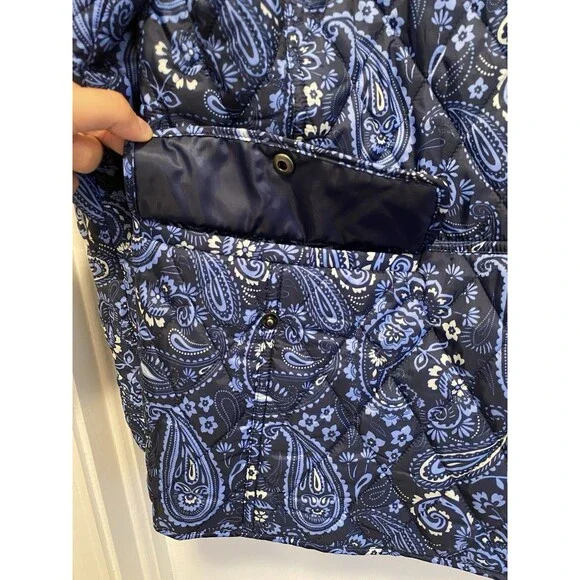 Talbots Quilted Paisley Jacket Women’s XL  Blue Navy Lightweight Floral Art Prep - Picture 5 of 10